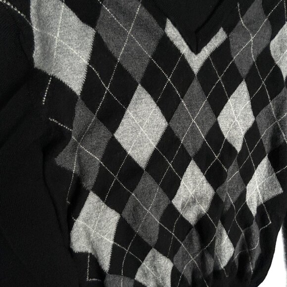San Marco Sweater Mens M 100% Merino Wool Italy Black Grey Argyle V Neck Jumper - Picture 4 of 12